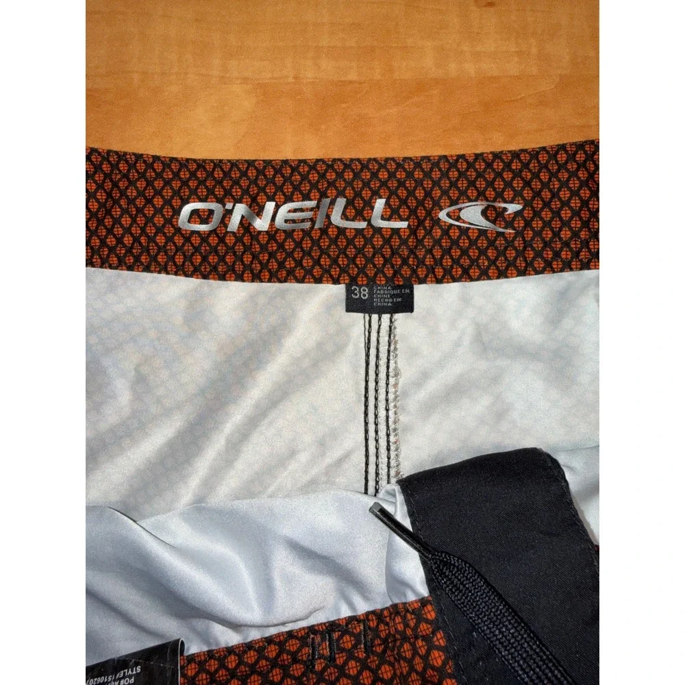 ONeill Mens Board Shorts Size 38 Grey Orange Ombre Cargo Pocket Swim‎ Trunks